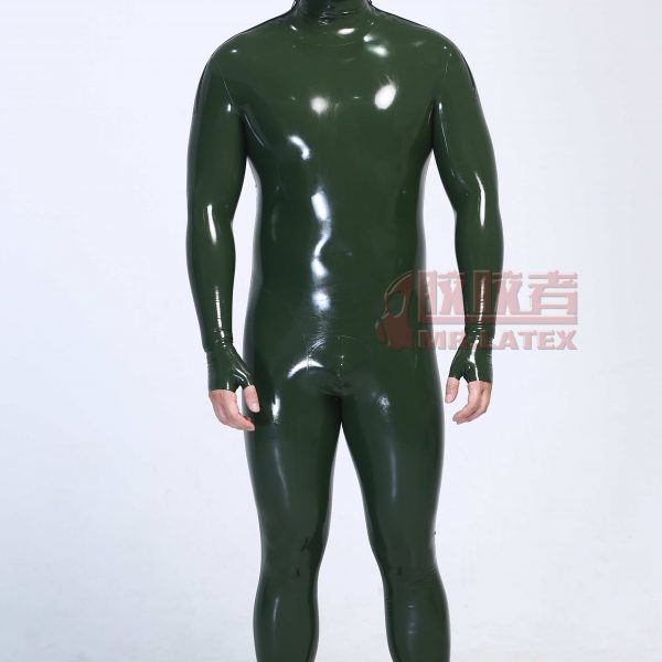 Olive green latex rubber suit 3D cut