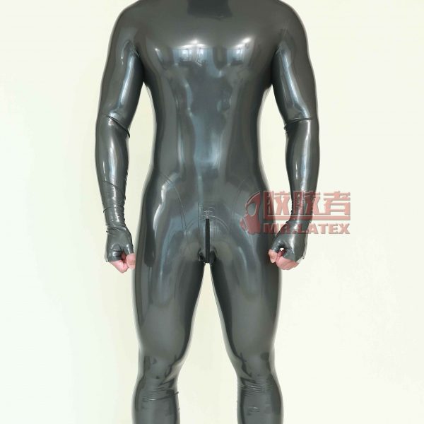 Metallic Pearl Grey latex rubber suit 3D cut