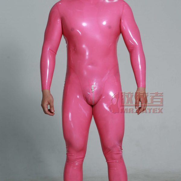 Metallic pink latex rubber suit 3D cut